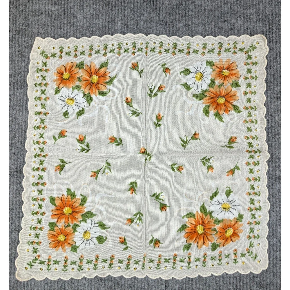 Vintage Tea Towels Lot 3 Floral Handkerchief Cotton Lightweight Cottage Granny